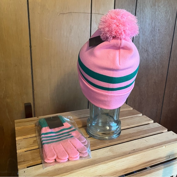 AKA Knit Cap w/ Pink Pom Pom & Matching Gloves - Picture 5 of 12